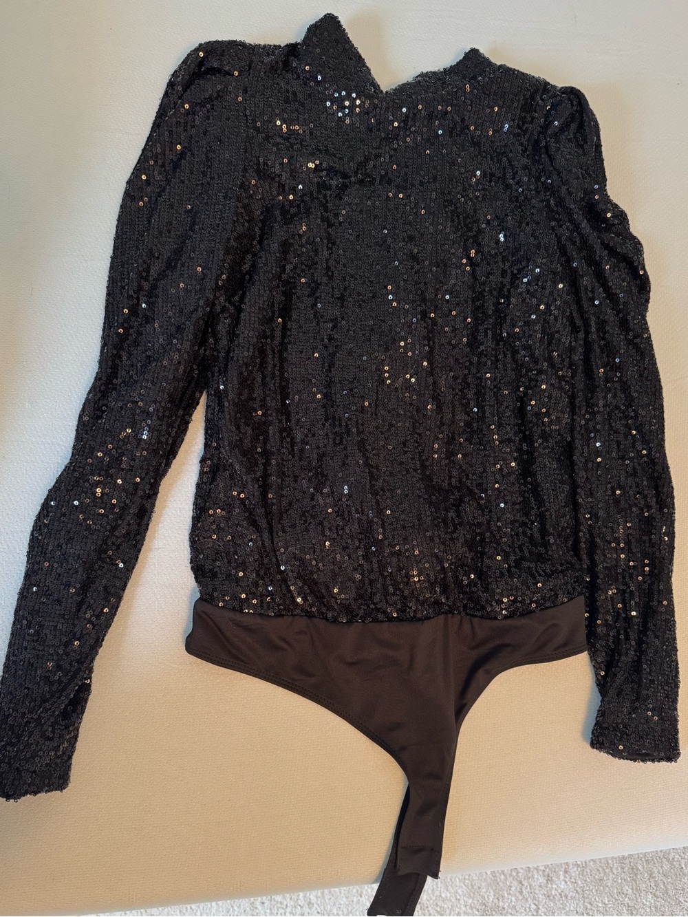 Black Sequin Long Sleeve Bodysuit